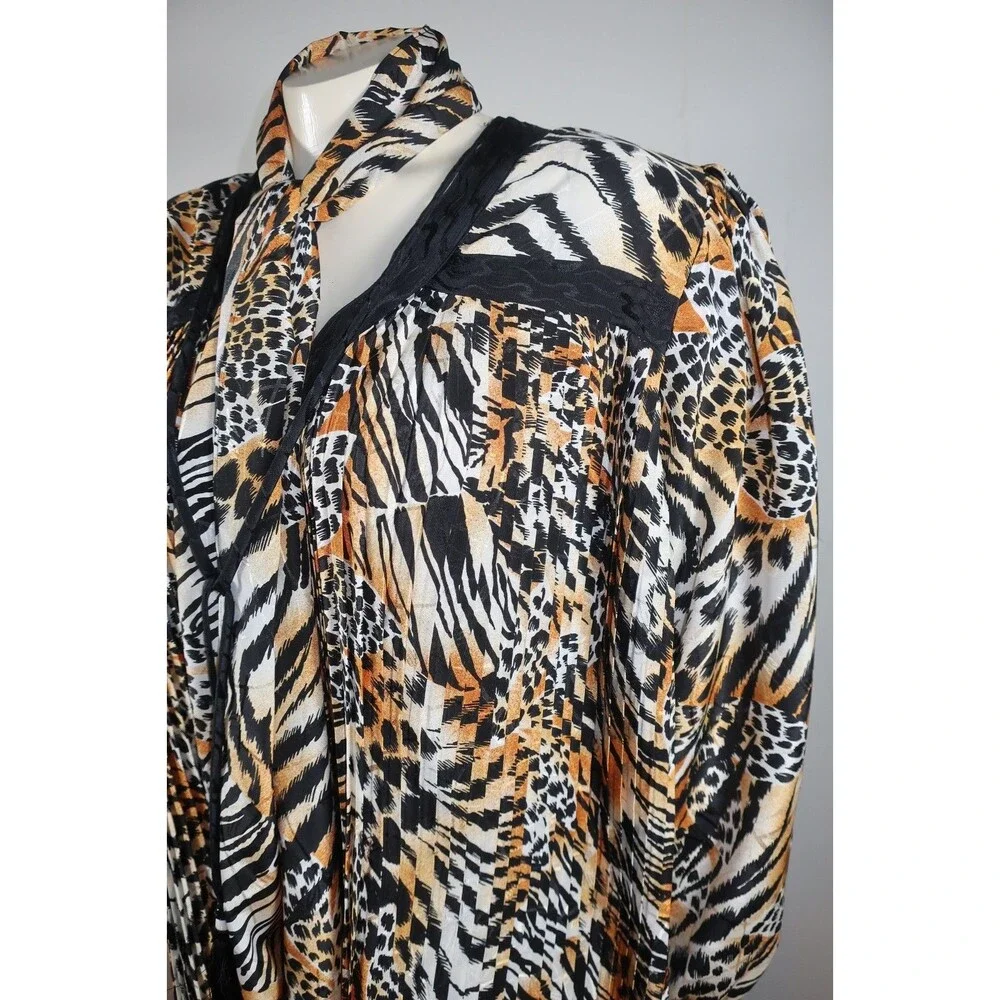 VTG Diane Freis Animal Print Cheetah Dress 3 Pc Set Blouse Skirt Georgette L/XL - Picture 12 of 16